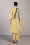 Shop_Clos_Yellow Dupion, Silk V-, Square Whorl Abstract Pattern Jacket And Pant Set _at_Aza_Fashions