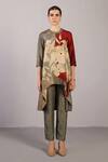 Buy_Clos_Wine Dupion, Silk Round Neck Botanica Pattern Kurta With Pant _at_Aza_Fashions