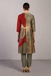 Shop_Clos_Wine Dupion, Silk Round Neck Botanica Pattern Kurta With Pant _at_Aza_Fashions