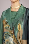 Clos_Green Dupion, Silk V-neck, Collared Patch Abstract Pattern Jacket And Pant Set _Online_at_Aza_Fashions