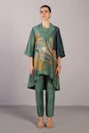 Buy_Clos_Green Dupion, Silk V-neck, Collared Patch Abstract Pattern Jacket And Pant Set _at_Aza_Fashions