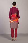 Shop_Clos_Wine Dupion, Silk Collared, V-neck Blaze Abstract Pattern Shirt With Pant _at_Aza_Fashions