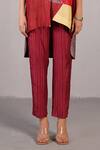 Clos_Wine Dupion, Silk Collared, V-neck Blaze Abstract Pattern Shirt With Pant _Online_at_Aza_Fashions