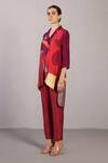 Buy_Clos_Wine Dupion, Silk Collared, V-neck Blaze Abstract Pattern Shirt With Pant _Online_at_Aza_Fashions