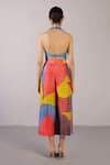 Shop_Clos_Blue Dupion, Silk Halter Neck Patch Top With Color Block Pant _at_Aza_Fashions