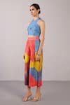 Clos_Blue Dupion, Silk Halter Neck Patch Top With Color Block Pant _Online_at_Aza_Fashions