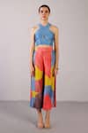 Buy_Clos_Blue Dupion, Silk Halter Neck Patch Top With Color Block Pant _at_Aza_Fashions
