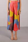 Shop_Clos_Blue Dupion, Silk Halter Neck Patch Top With Color Block Pant _Online_at_Aza_Fashions