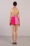 Shop_Clos_Pink Dupion, Silk Halter Neck Botanica Pattern Dress _at_Aza_Fashions