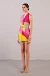 Buy_Clos_Pink Dupion, Silk Halter Neck Botanica Pattern Dress _Online_at_Aza_Fashions