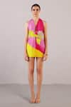 Buy_Clos_Pink Dupion, Silk Halter Neck Botanica Pattern Dress _at_Aza_Fashions