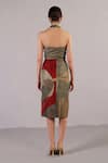 Shop_Clos_Wine Silk, Dupion Halter Neck Botanica Pattern And Grey Dress _at_Aza_Fashions