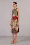 Buy_Clos_Wine Silk, Dupion Halter Neck Botanica Pattern And Grey Dress _Online_at_Aza_Fashions