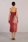 Shop_Clos_Red Dupion, Silk Sweetheart Neck Whorl Abstract Pattern Dress _at_Aza_Fashions