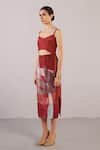 Clos_Red Dupion, Silk Sweetheart Neck Whorl Abstract Pattern Dress _Online_at_Aza_Fashions