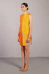 Clos_Orange Dupion, Silk Round Neck Stria And Yellow Dress _Online_at_Aza_Fashions