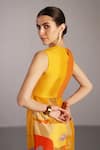 Buy_Clos_Orange Dupion, Silk Round Neck Stria And Yellow Dress _Online_at_Aza_Fashions