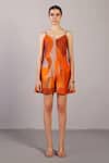 Buy_Clos_Orange Dupion, Silk V-neck Color Block Jumpsuit _at_Aza_Fashions