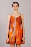 Buy_Clos_Orange Dupion, Silk V-neck Color Block Jumpsuit _Online_at_Aza_Fashions