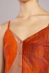 Clos_Orange Dupion, Silk V-neck Color Block Jumpsuit _at_Aza_Fashions
