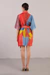 Shop_Clos_Multi Color Dupion, Silk Collared Abstract Pattern Dress _at_Aza_Fashions
