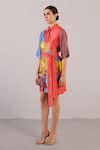 Clos_Multi Color Dupion, Silk Collared Abstract Pattern Dress _Online_at_Aza_Fashions