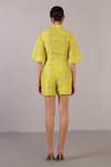 Shop_Clos_Yellow Dupion, Silk Collared Matrix Pattern Shirt With Shorts _at_Aza_Fashions