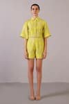 Buy_Clos_Yellow Dupion, Silk Collared Matrix Pattern Shirt With Shorts _at_Aza_Fashions