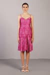 Buy_Clos_Magenta Dupion, Silk Sweetheart Neck Matrix Dress _at_Aza_Fashions