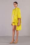 Buy_Clos_Yellow Dupion, Silk Collared Stria Pattern Kaftan With Shorts _Online_at_Aza_Fashions
