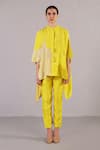 Buy_Clos_Yellow Dupion, Silk Mandarin Collar Stria Pattern Kaftan With Pant _Online_at_Aza_Fashions