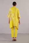 Shop_Clos_Yellow Dupion, Silk Mandarin Collar Stria Pattern Kaftan With Pant _at_Aza_Fashions