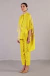 Clos_Yellow Dupion, Silk Mandarin Collar Stria Pattern Kaftan With Pant _at_Aza_Fashions