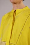 Buy_Clos_Yellow Dupion, Silk Mandarin Collar Stria Pattern Kaftan With Pant 