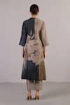Shop_Clos_Gray Dupion, Silk V-neck Botanica Pattern Kurta With Pant _at_Aza_Fashions