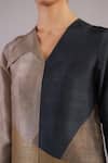 Shop_Clos_Gray Dupion, Silk V-neck Botanica Pattern Kurta With Pant _Online_at_Aza_Fashions