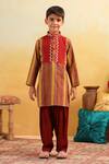 Buy_Cute Couture_Mustard Cotton, Rayon Mirrors Geometric Pattern Kurta With Patiyala Pant _at_Aza_Fashions