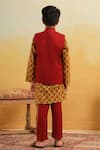 Shop_Cute Couture_Yellow Cotton Embroidery, Mirrors Floral Pattern Bundi And Kurta Set _at_Aza_Fashions