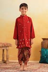 Buy_Cute Couture_Maroon Cotton Mirrors, Embroidery Floral Pattern Kurta With Dhoti Pant _at_Aza_Fashions