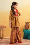 Cute Couture_Mustard Cotton Embroidery, Lace Floral Pattern Kurta With Sharara _at_Aza_Fashions