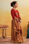 Buy_Cute Couture_Maroon Cotton Embroidery, Mirrors Floral Pattern Blouse And Lehenga Set _Online_at_Aza_Fashions
