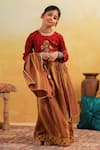 Buy_Cute Couture_Maroon Cotton Embroidery, Mirrors Floral Pattern Blouse And Lehenga Set _at_Aza_Fashions