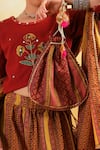 Cute Couture_Maroon Cotton Embroidery, Mirrors Floral Pattern Blouse And Lehenga Set _at_Aza_Fashions