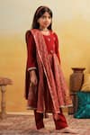 Cute Couture_Maroon Cotton Embroidery, Mirrors, Gota Patti Floral Pattern Kurta Set _Online_at_Aza_Fashions