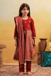 Buy_Cute Couture_Maroon Cotton Embroidery, Mirrors, Gota Patti Floral Pattern Kurta Set _Online_at_Aza_Fashions