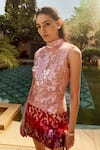 Shop_House Of Eda_Pink Nylon Sequins High Neck Dylyn Embellished Dress _Online_at_Aza_Fashions