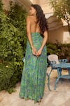 Shop_House Of Eda_Green Viscose Halter Neck Alma Printed Dress _at_Aza_Fashions