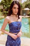 Buy_House Of Eda_Blue Cotton Beads Bandeau Neck Darcie Abstract Print Top With Skirt _Online_at_Aza_Fashions