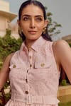 House Of Eda Pink Cotton Cut Work, Buckles Collared, Button-down Renne Floral Pattern Dress Online at Aza Fashions House Of Eda_Pink Cotton Cut Work, Buckles Collared, Button-down Renne Floral Pattern Dress _Online_at_Aza_Fashions