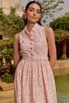 Buy House Of Eda Pink Cotton Cut Work, Buckles Collared, Button-down Renne Floral Pattern Dress Online at Aza Fashions Buy_House Of Eda_Pink Cotton Cut Work, Buckles Collared, Button-down Renne Floral Pattern Dress _Online_at_Aza_Fashions